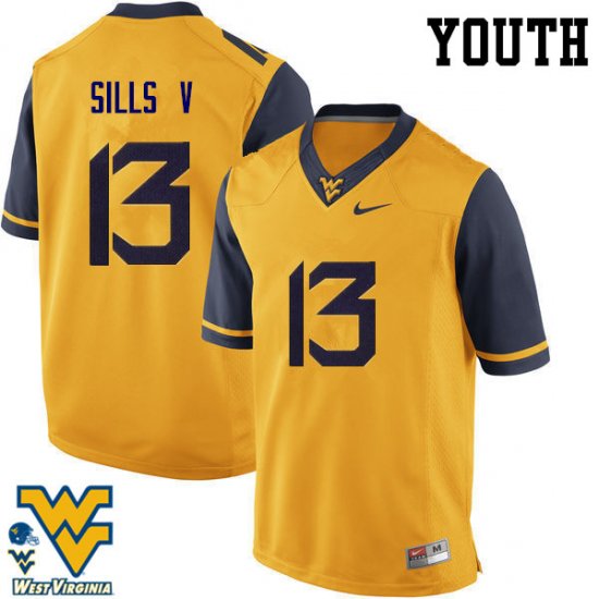 Youth West Virginia Mountaineers NCAA #13 David Sills V Gold Authentic Nike Stitched College Football Jersey UA15Y68MP